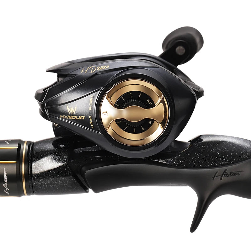 Histar High Strength Black Fox 2.1M Full Carbon Fast Action Fishing Rod n MAX Double Brake Baitcasting Fishing Reel 2 Tips Combo