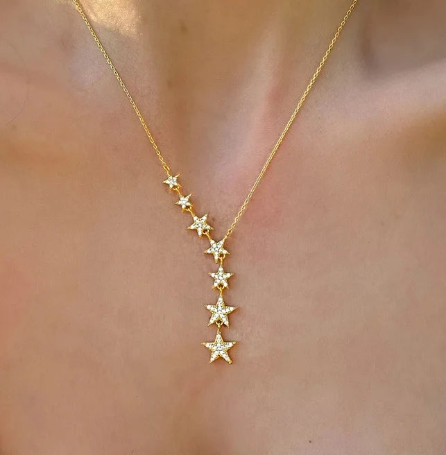 CAOSHI Custom Silver Gold Plated Long Star Pendant Necklace Copper Jewelry Wholesale Micro Pave Pendant Necklaces for Women Girl