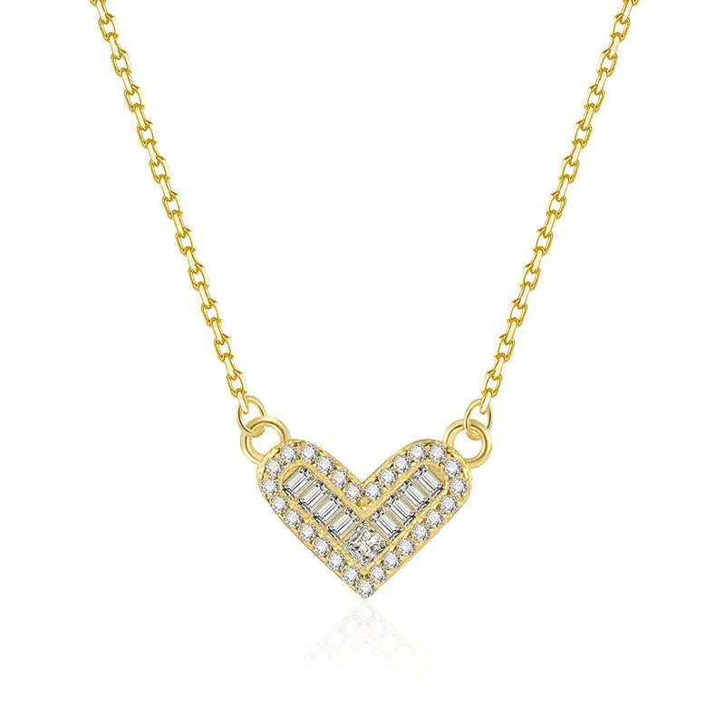 Fashion Necklace Jewelry 925 Sterling Silver Love Heart Diamond Pendant Necklace White Zircon Gold Plated Necklaces for Women