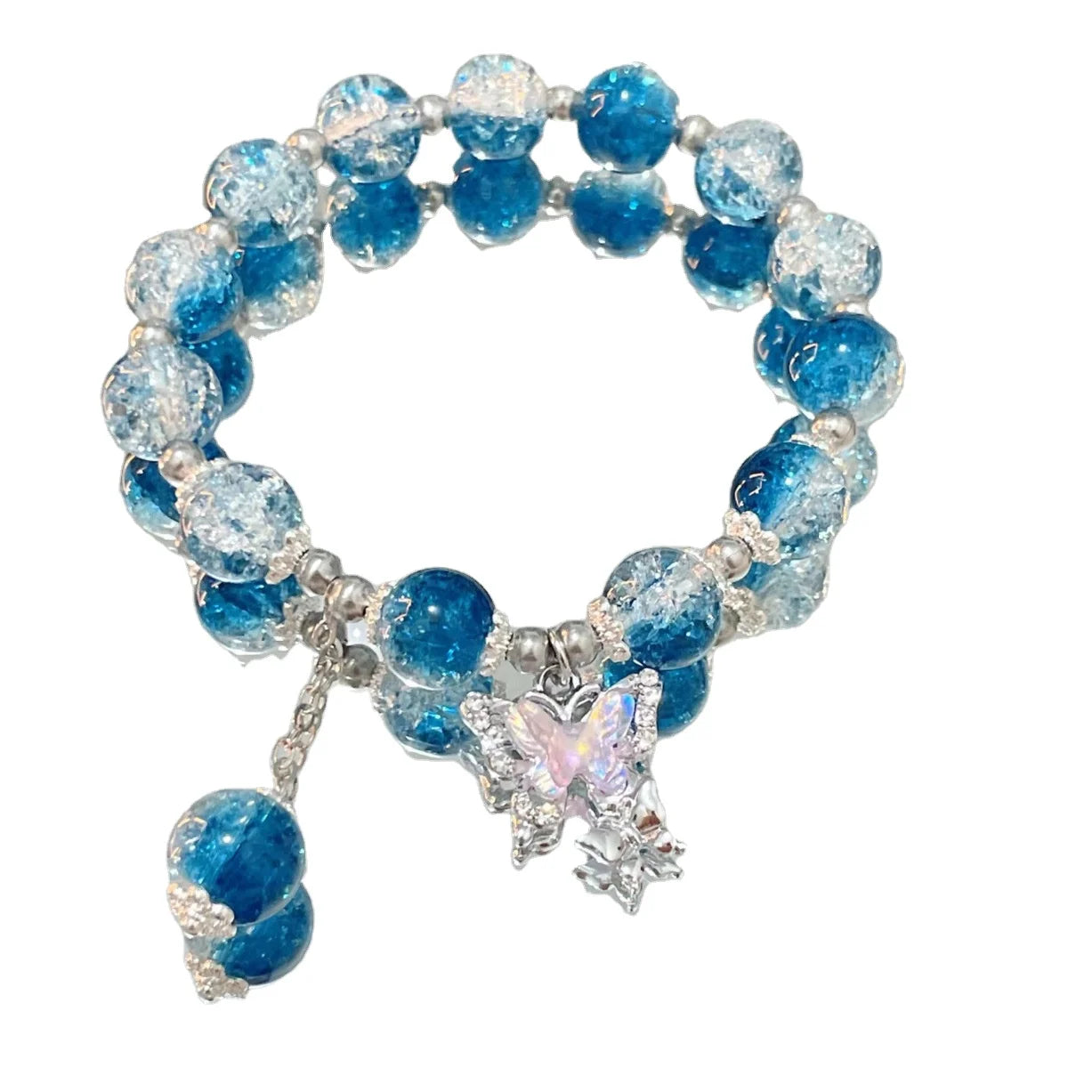 Wholesale Women Stone Bead Glass Beads Bracelet Colorful Crystal Beaded Butterfly Girls Bracelet Ladies Bracelet