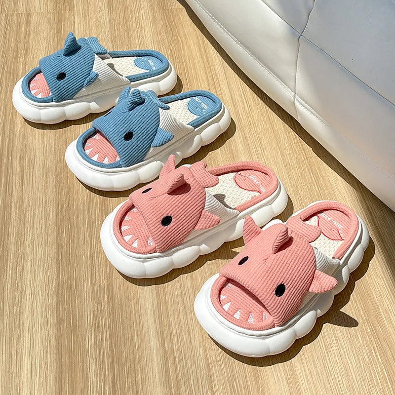 Cute Little Shark Linen slippers Women Spring and Autumn New Sweat-absorbing Mute slippers
