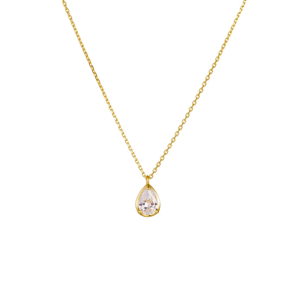 Fashion Jewelry 925 Sterling Silver Minimalist Necklaces Small Water Drop Diamond Zircon Gold Plated Necklaces for Women