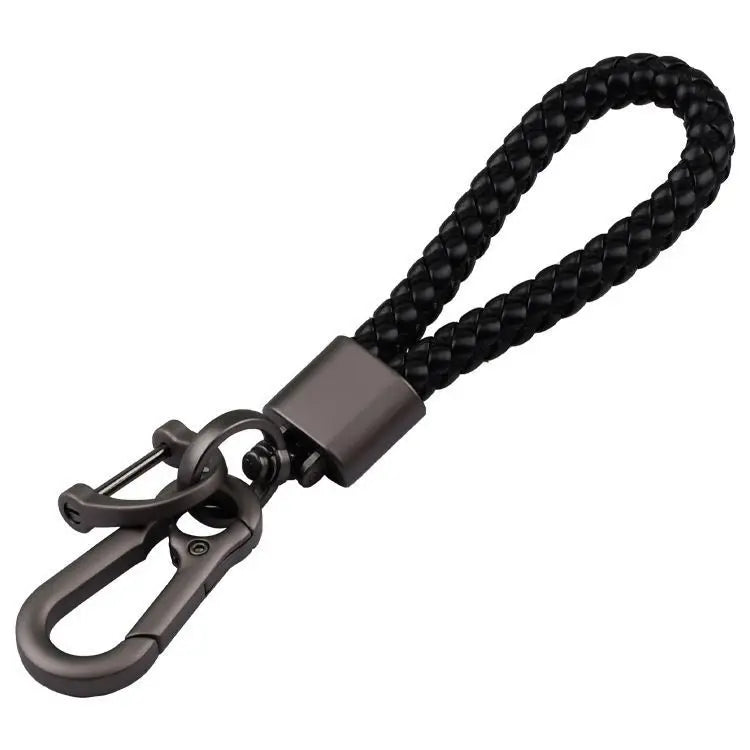 Luxury Colorful Handwoven Pu Leather Rope Key Chain Compact Car Key Holder Accessory Cute Rotate Horseshoe Buckle Metal Keyring
