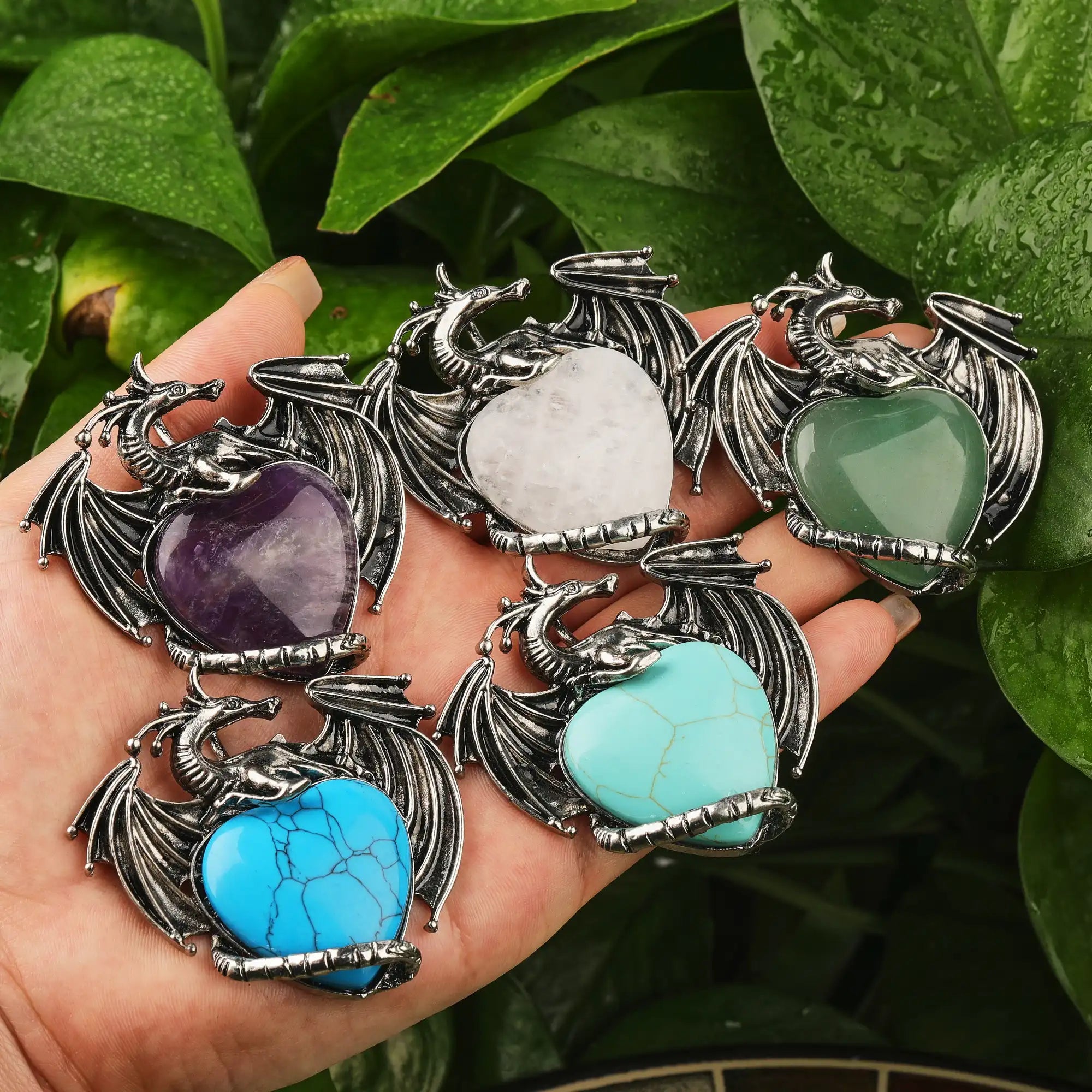 Brass Silver Charm Healing Crystal Stone Heart Shape Pendant DIY Necklace