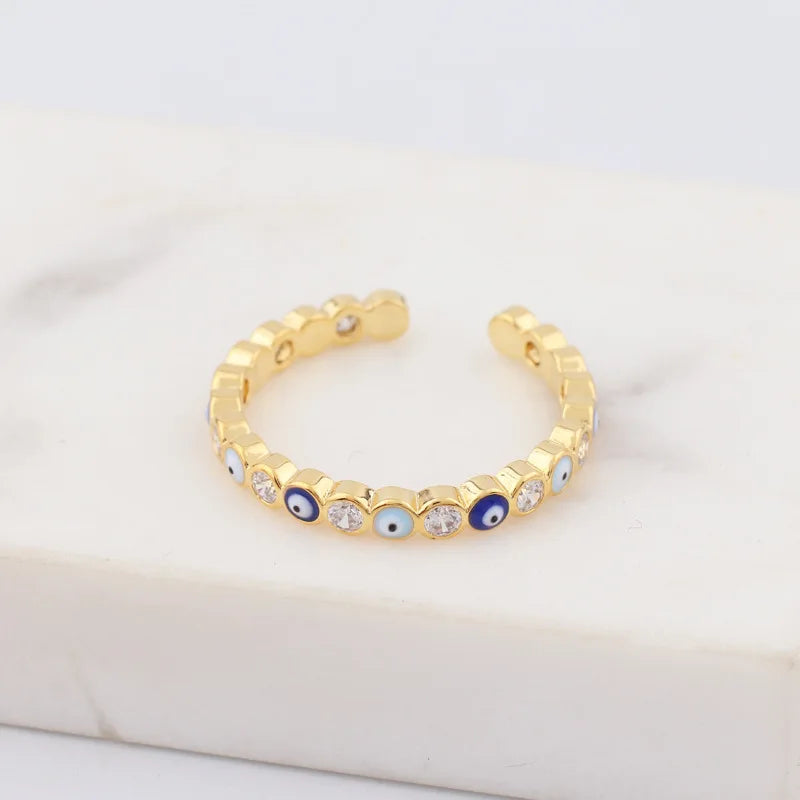 SC Highly Polished Adjustable Geometric Ring No Fading Gold Plated Zircon Diamond Devil Eye Ring  Ring for Men Women