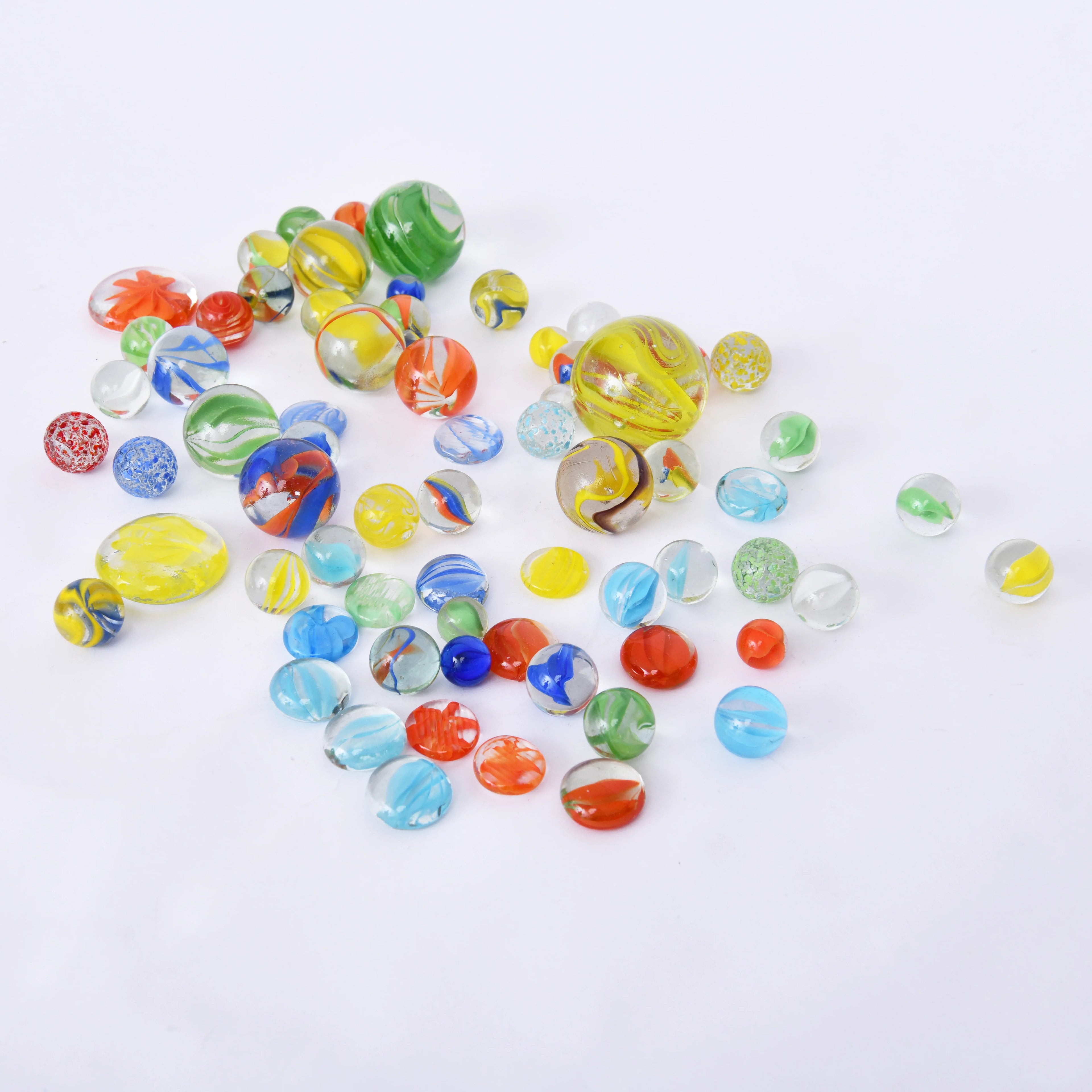 Hot Sale Machine Made Eco-friendly Cheap Transparent Colorful Round and Flat Glass Marble Beads Kids Toy