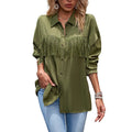 RNSHANGER Fashion Design Women Shirts Autumn Tassel Button Button Front Shirt Casual Turn-Down Collar Long Sleeve Office Blouses