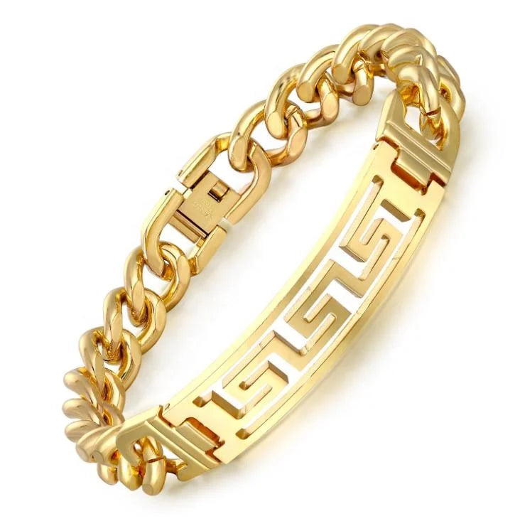 Men's New Fashion Charm for Bracelet with Curved Design Stainless Steel with Hollow Great Wall Pattern