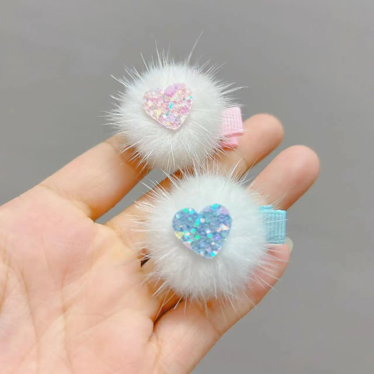 Fashion Shiny Love Hairpin Mink Hair Ball Bangs Clip Autumn and Winter Hair Clip Plush Edge Clip Hair Accessories