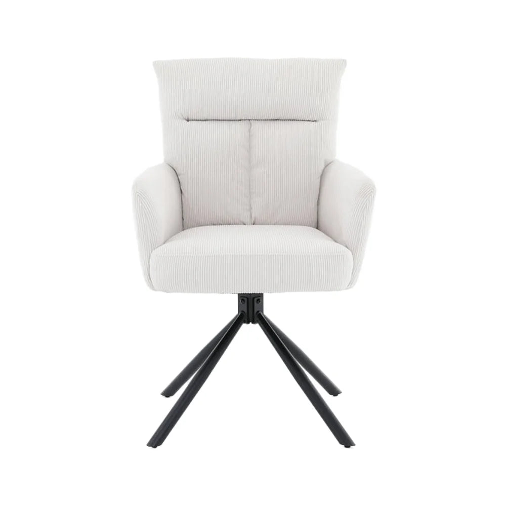 Modern Nordic Custom Swivel Dining Chair White Fabric Black Metal Leg Durable Iron for Home Office Hotels Gyms for Living Room