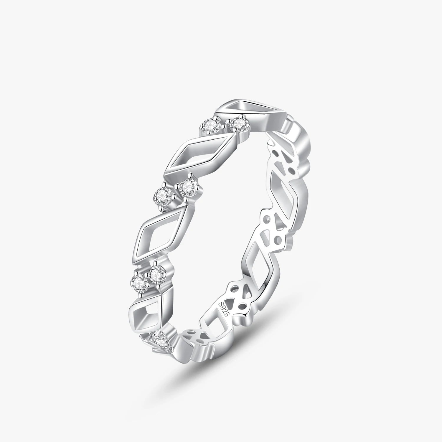Ailmay 925 Sterling Silver Irregular Shape Zirconia CZ Woman Finger Ring Classic Geometric Design Jewelry