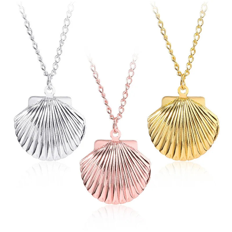 Japanese Korean Popular Jewelry Openable Photo Frame Pendant Necklace Beautiful Seashell Necklace for Women