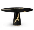 Luxury Customized Italian Crack Design Gold Foil Solid Wood Black MDF 6-Seater 304 Stainless Steel Dining Table 450kg Capacity