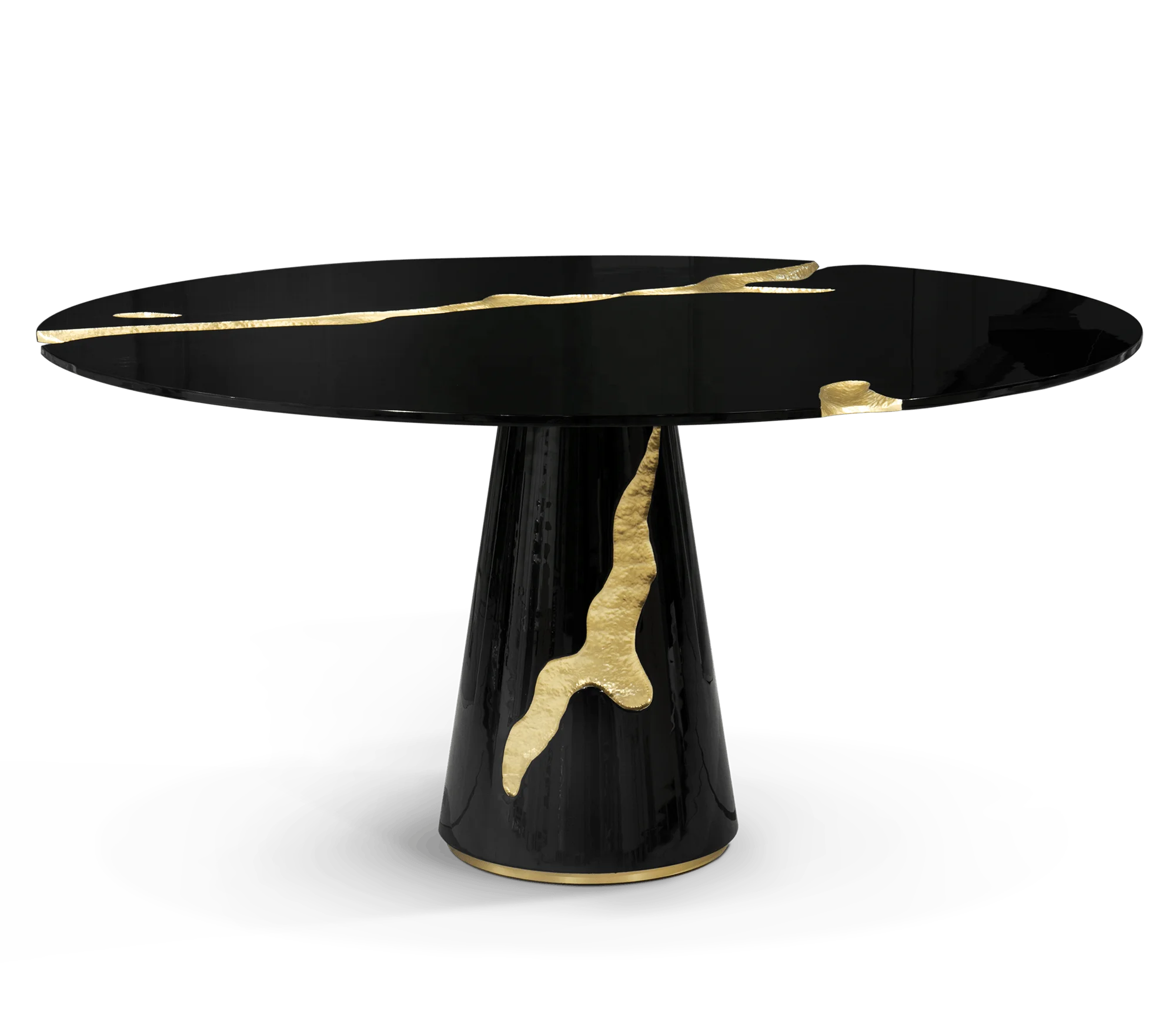 Luxury Customized Italian Crack Design Gold Foil Solid Wood Black MDF 6-Seater 304 Stainless Steel Dining Table 450kg Capacity