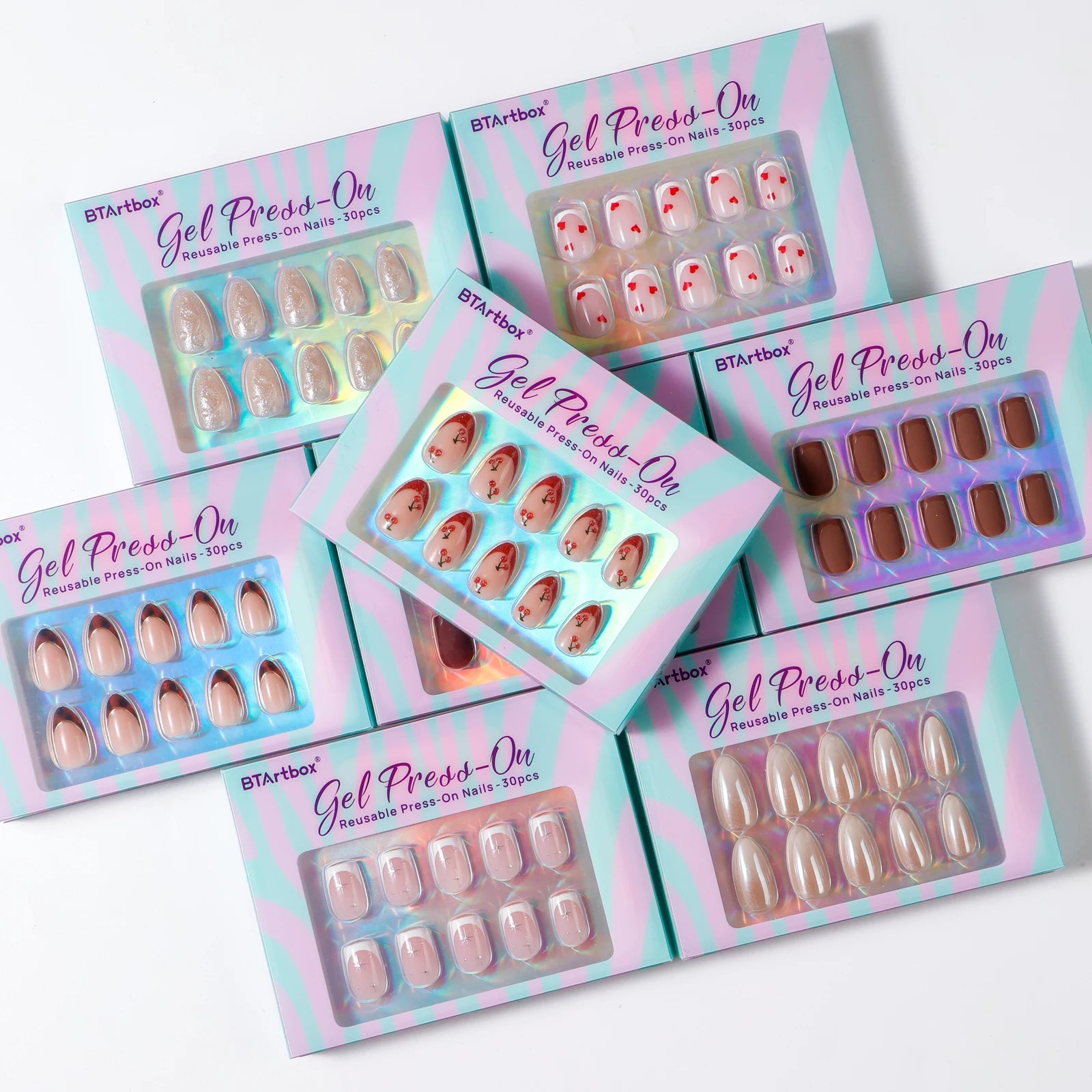 BTArtbox French Artificial Fingernails Fake False Nails Wholesale Custom Short Soft Gel Stick Full Cover Press on Nails and Gel