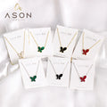 Ason Fashion Jewelry Women Girl Elegant Gold Plated Stainless Steel Chain Necklace Multicolour Butterfly Shell Pendant Necklace MegaBDM