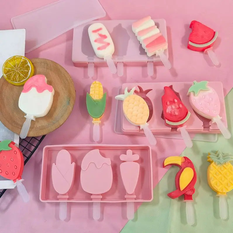 Popsicle Molds for Kids Food Grade Silicone Ice Pop Molds 4 Cavities Cake Pop Mold for DIY Homemade Ice Cream/