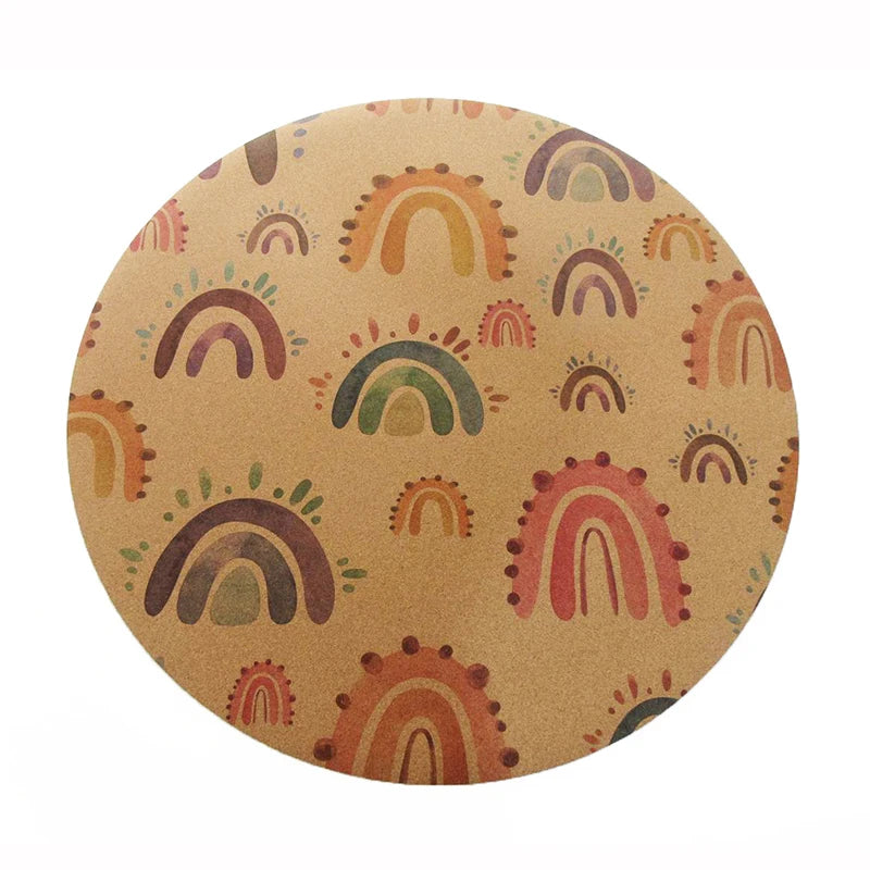 Rainbow Colorful Print Kids Play Non Slip Durable Decorative Adult Extra Large Cork Natural Rubber Round Yoga Mat for Kids