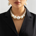 Zooying Round Shaped Pearl Strand Retro Beaded Pearl Chain Large Pearl Statement Choker Necklace Brides Wedding Jewelry