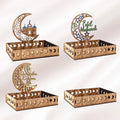 Artistic Party Decorations Muslim Moon Eid Ramadan Mubarak Dessert Food Wooden Decoration Craft Tray Set Islamic Serving Trays