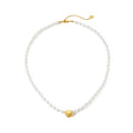 French Vintage Style 18K Gold Stainless Steel Love Pendant Pearl Bead Link Chain Necklace Fashion Choker Jewelry for Ladies Gift