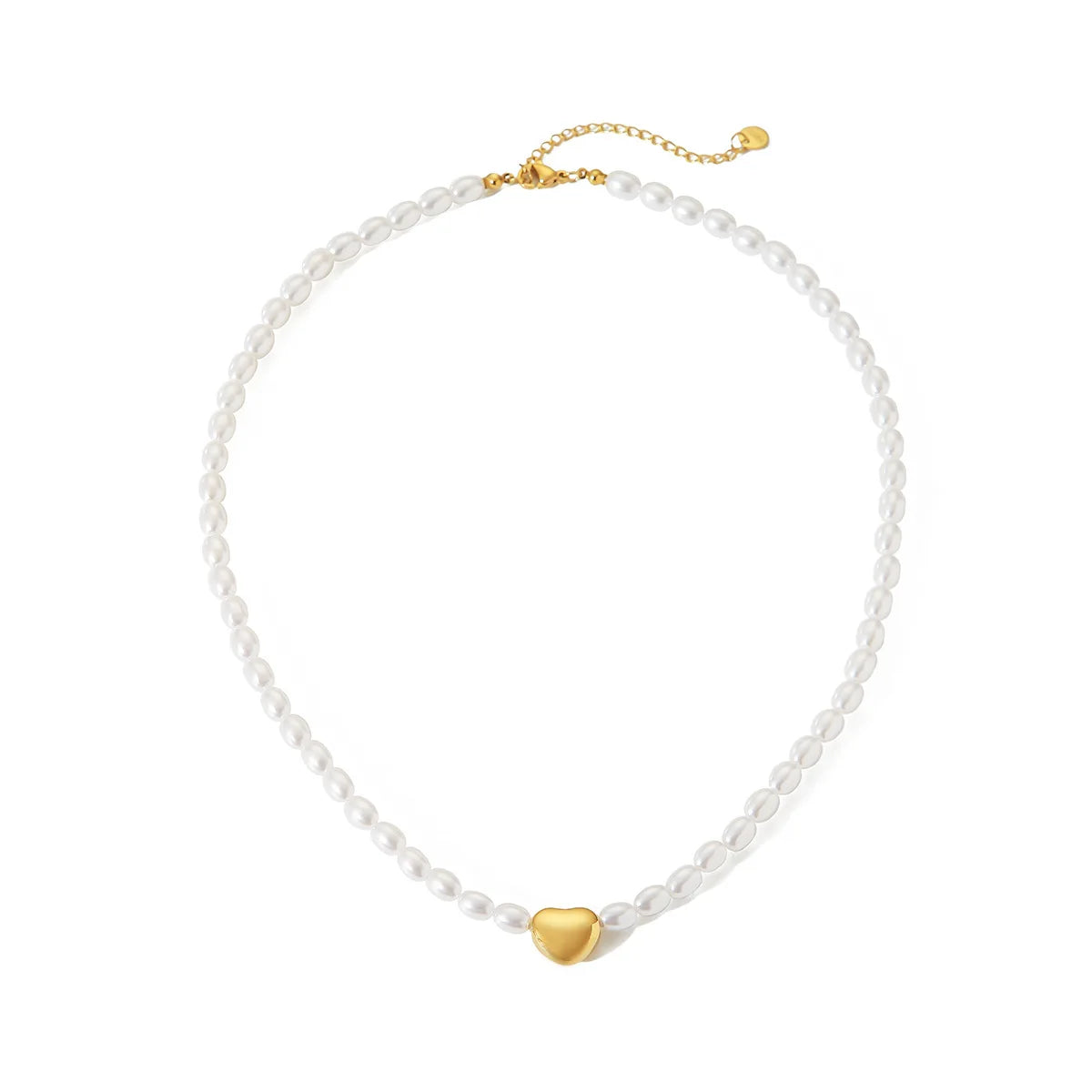 French Vintage Style 18K Gold Stainless Steel Love Pendant Pearl Bead Link Chain Necklace Fashion Choker Jewelry for Ladies Gift
