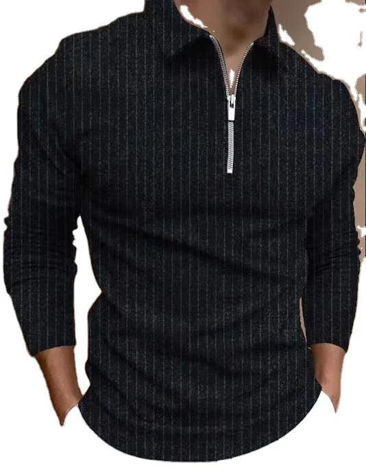 2022 Spring and Autumn New Polo Shirt Zipper Stripe Long Sleeve Men Support Customization