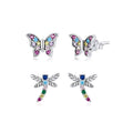 Factory 925 Sterling Silver Colorful butterfly Stud Earrings Ear Buckles Simple Zircon Earrings for Women Silver Jewelry BSE514
