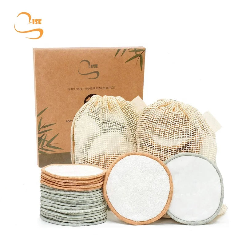 Hot Sales 3.15" Round Bamboo Makeup Remover Pads Laundry Bag Set Chemical Free Soft Bamboo Pads Reusable