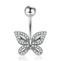 High End Luxury Diamond Inlaid Butterfly Shaped Navel Nail Navel Ring Wholesale Stainless Steel Puncture Navel Buckle