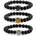 Hot Selling Gemstone Leopard Head Beads Bracelet 8mm Natural Stone lava Elastic Beads Bracelet for Men and Women