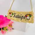 JX138-1 Large Personalized Name Chain Customize Big Plate Heart Enamel Flower Necklace Hawaiian Samoan Jewelry Set Wholesale