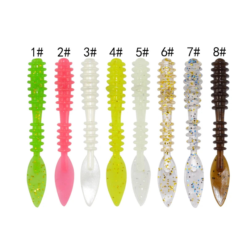 Factory Root Fishing Lure Mini Leaves Tail Rock Soft Baits 0.46g 46mm 12pcs Soft Plastic Worm Lure Trout Fishing Lure Baits
