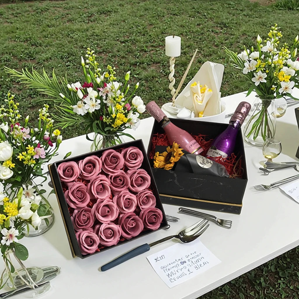 High Quality 3-Piece Cardboard Gift Box with Marble Pattern Square Lid Glossy Lamination for Valentine's Day