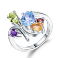 Abiding Fashion Natural Gemstone Jewelry Blue Topaz Mix Gems 925 Sterling Silver Ring for Women MegaBDM