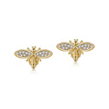 2025 Hot Sale 925 Silver Needle  Small Cute Earrings Gold Plated Full Diamond Bee Earrings for Gift