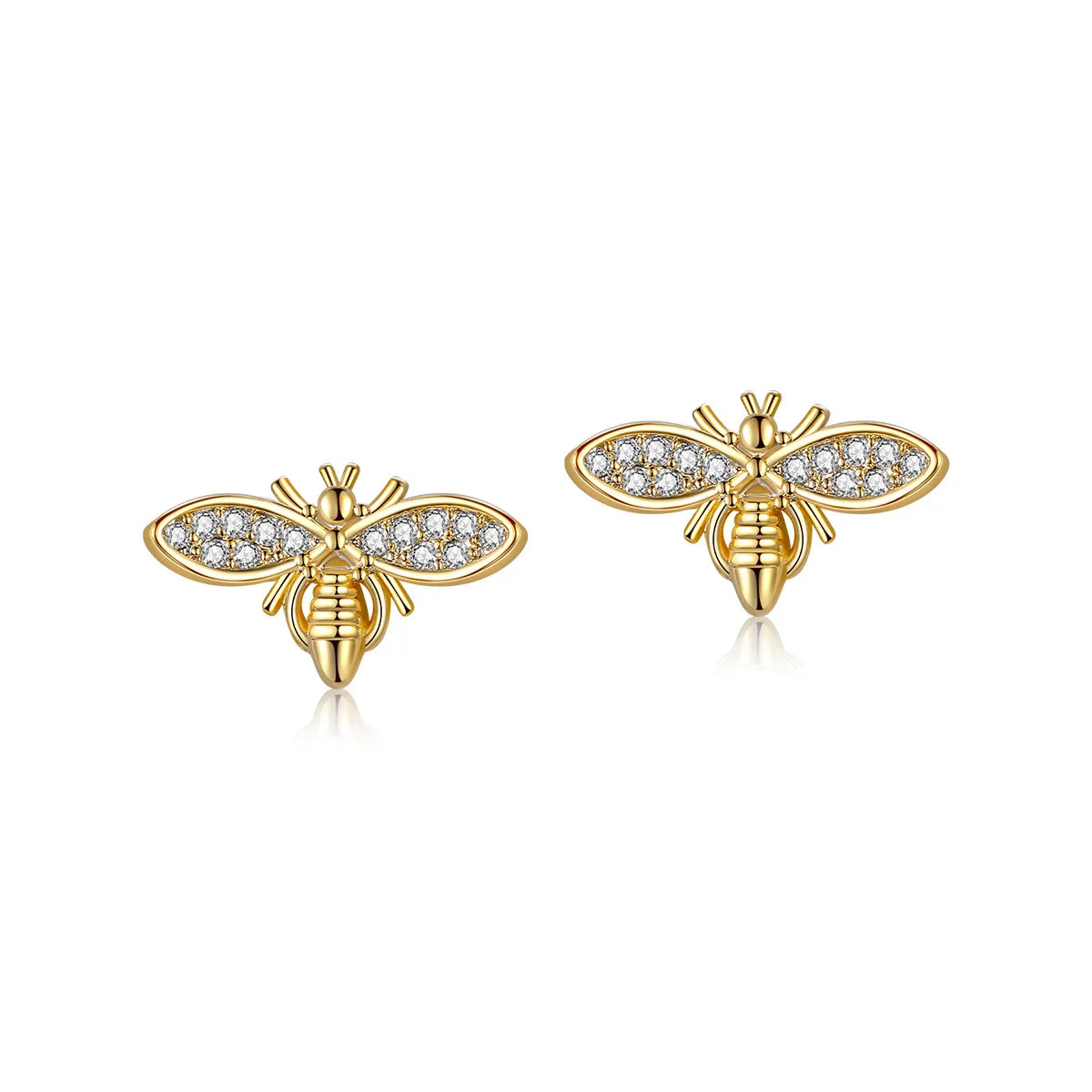 2025 Hot Sale 925 Silver Needle  Small Cute Earrings Gold Plated Full Diamond Bee Earrings for Gift