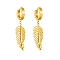 PVD 18k Gold Plating Stainless Steel Leaf Pendant Dangle Earing Hypoallergenic Women Hoop Earrings Jewelry