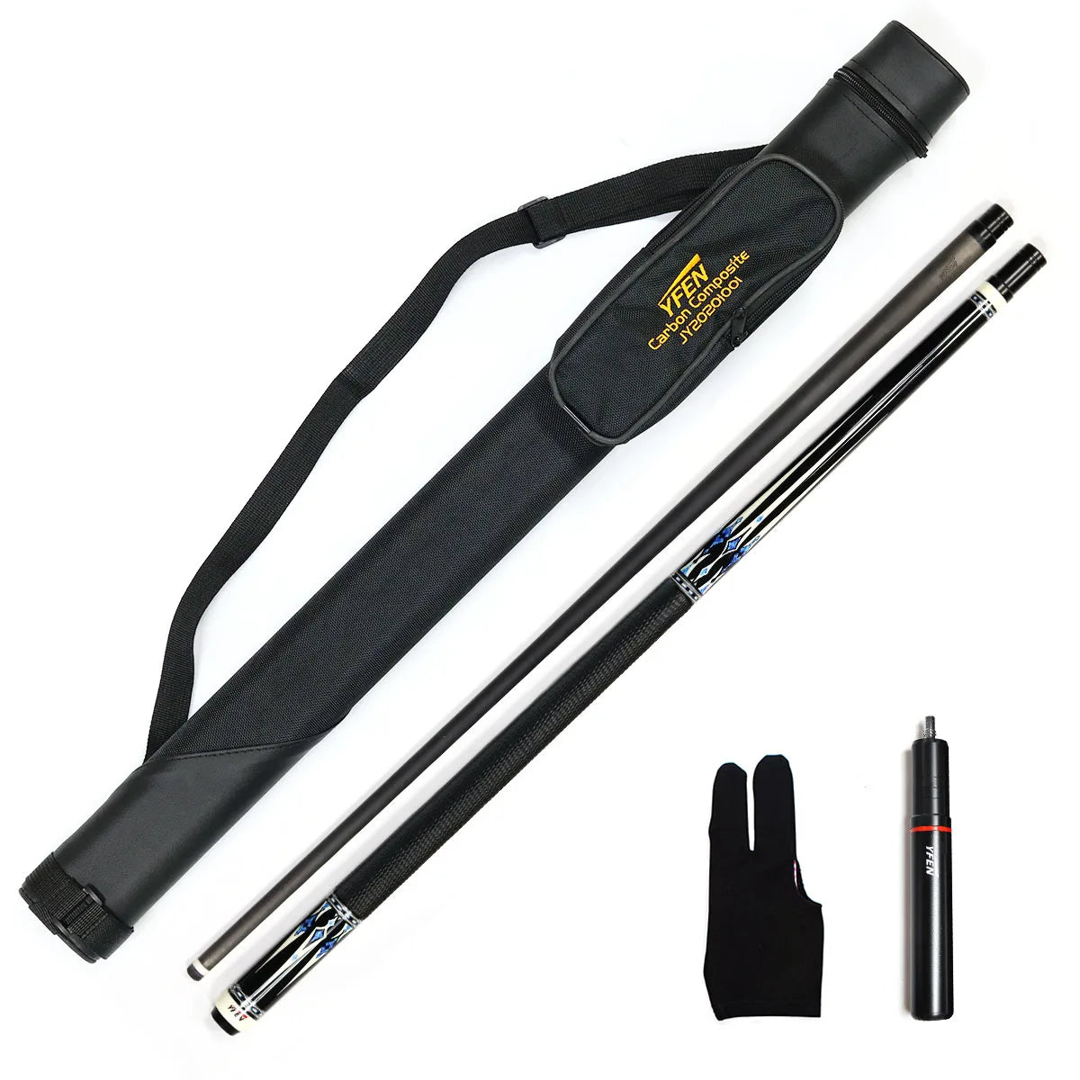 Billiard Yfen Cue 100% Carbon Fiber Shaft Maple Wood Butt 1/2 Pool Cue with Telescopic Extension and YF Bag and Cue Clean Towel