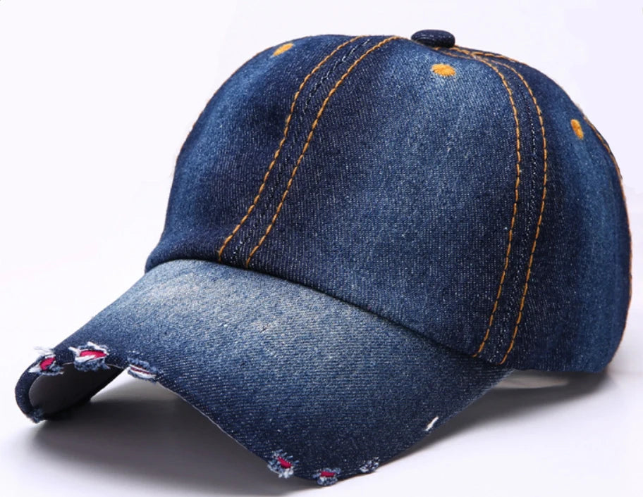 Fashion Blank Denim Baseball Cap Heavy Washed Vintage Broken Bill Distressed Denim Cap