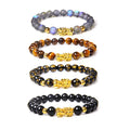 New Fashion 8mm Natural Stone Fengshui Bracelet Black Obsidian Tibetan Lucky Beads Gold Plated Pixiu Elastic Bracelet Feng Shui