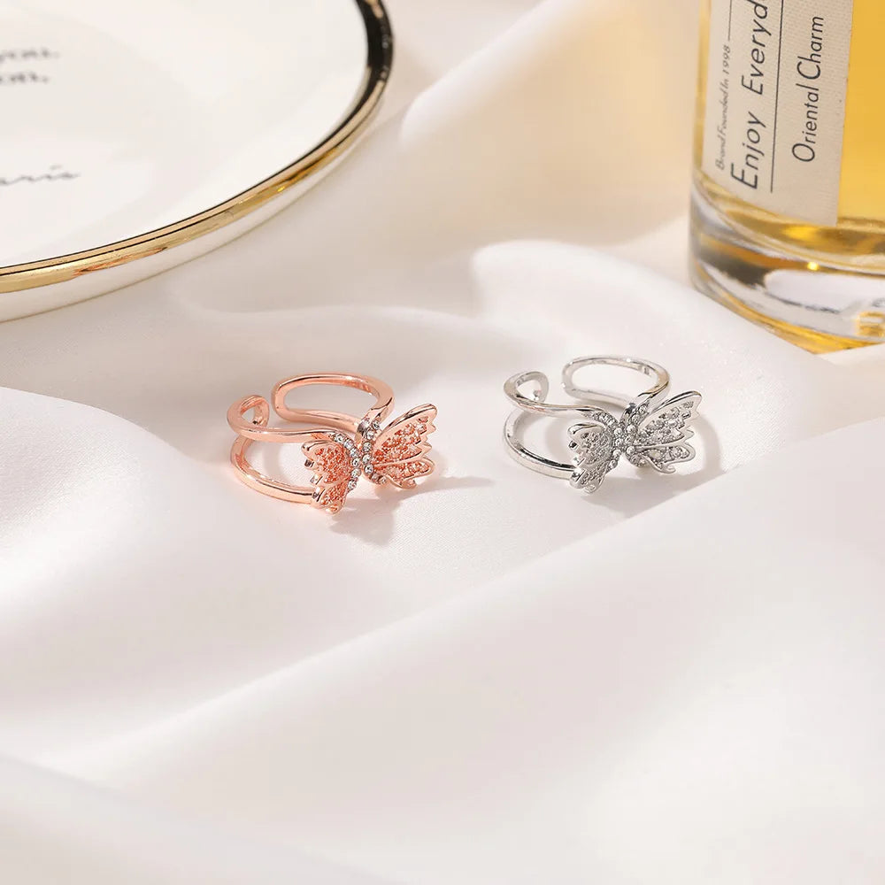 Trendy Women Pave Butterfly Style Diamond Open Rings Jewelry Accessories