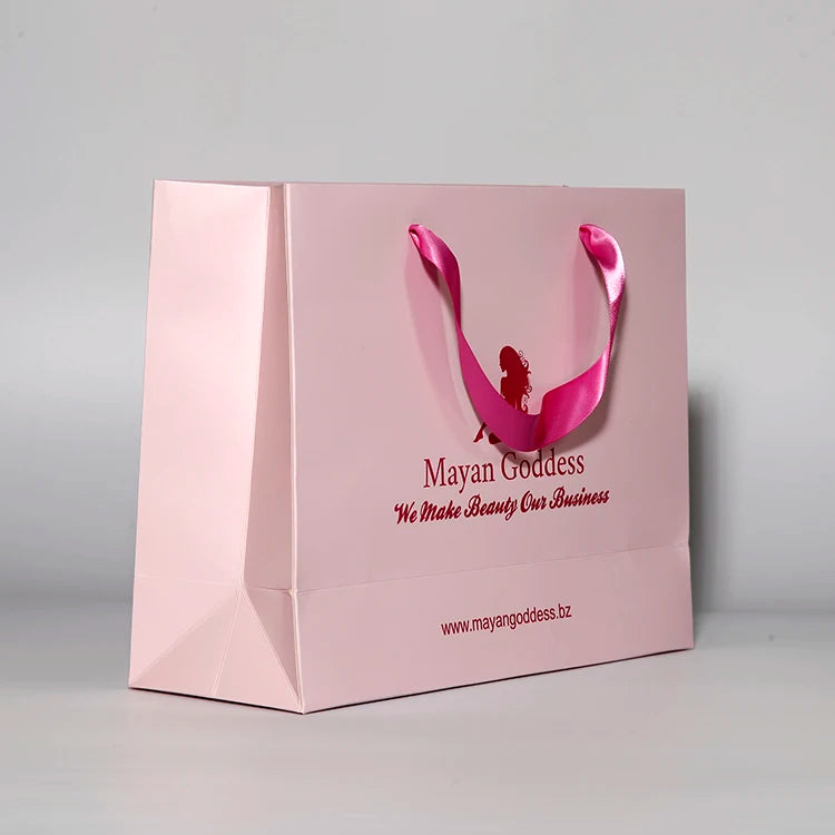 Custom Printed Designer Logo Paper Shopping Bag Embossed Logo with Ribbon Handle Small Paper Bag Tote Art Gift Paper Package Bag