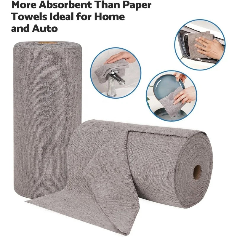 Multi-Purpose Microfiber Kitchen Towels Lint-Free Reusable Absorbent Cleaning Wipes Tear Away Cloth Roll