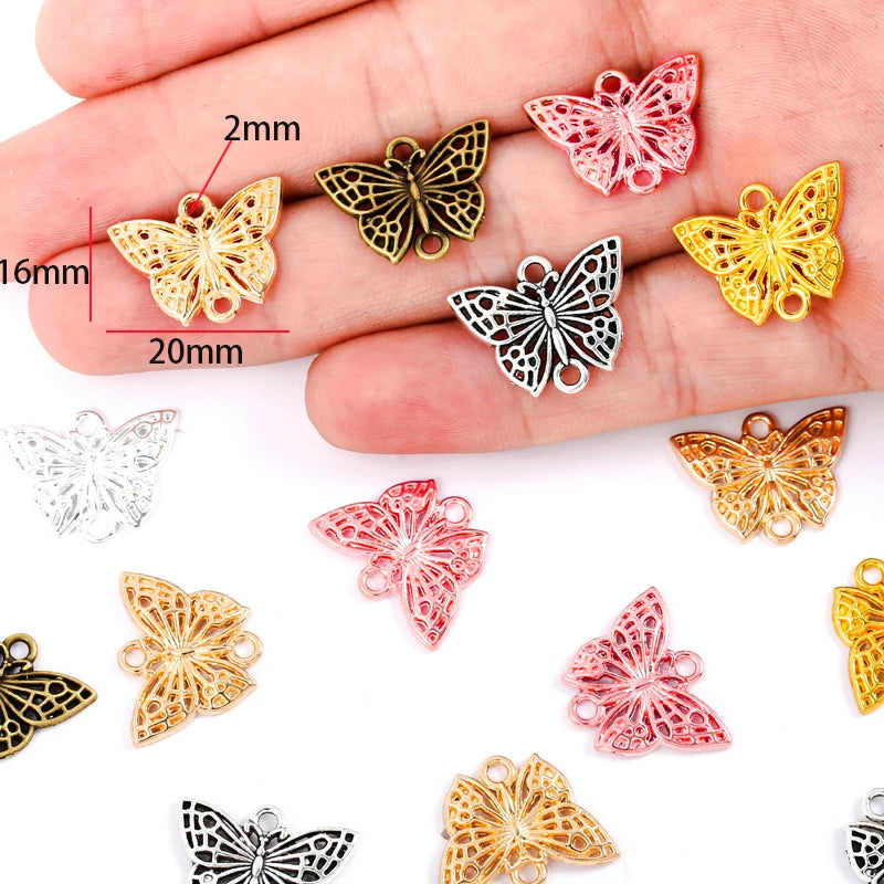 6 ColorsDouble Hole butterfly Charms for Bracelets Necklace Pendant DIY Handmade Jewelry Making Accessories 20*16mm D2129