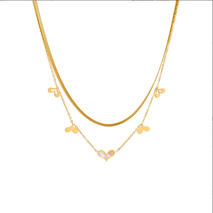 Stainless Steel Gold Iced Out Heart Love Pendant Necklace for Women Girl New Multilayer Chains Non-fading Jewelry Gift Wedding