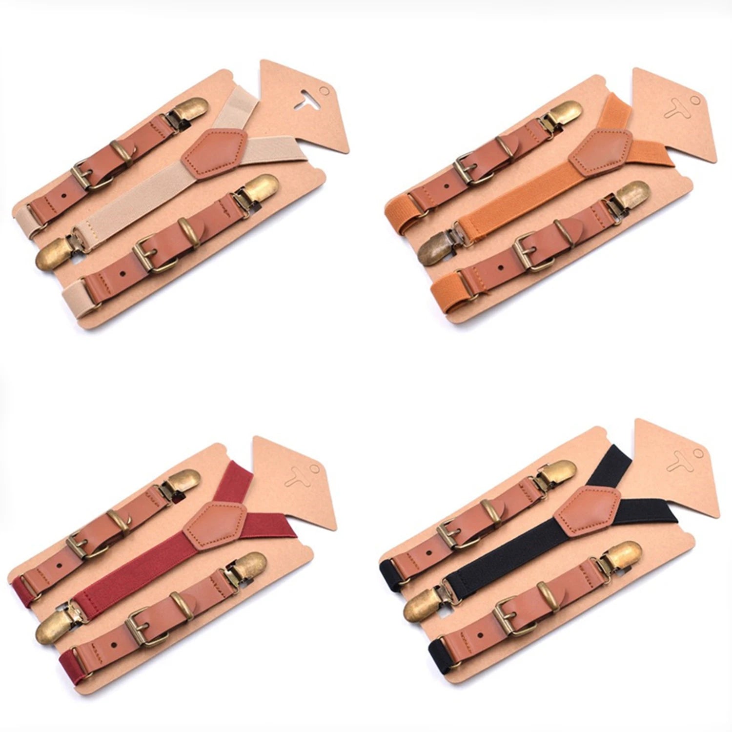 Kids' Fashion Elastic Suspender with 3 Clips Baby Leather Suspenders
