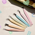 Allison Private Label Fiber Tip Tweezers 90 Degree Color Eyelash Extension Pink Volume Lash Extensions Tweezers