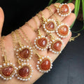 Handmade Wire Wrapped Pendant Natural Gold Sunstone Fresh Water Pendant Necklace Jewelry