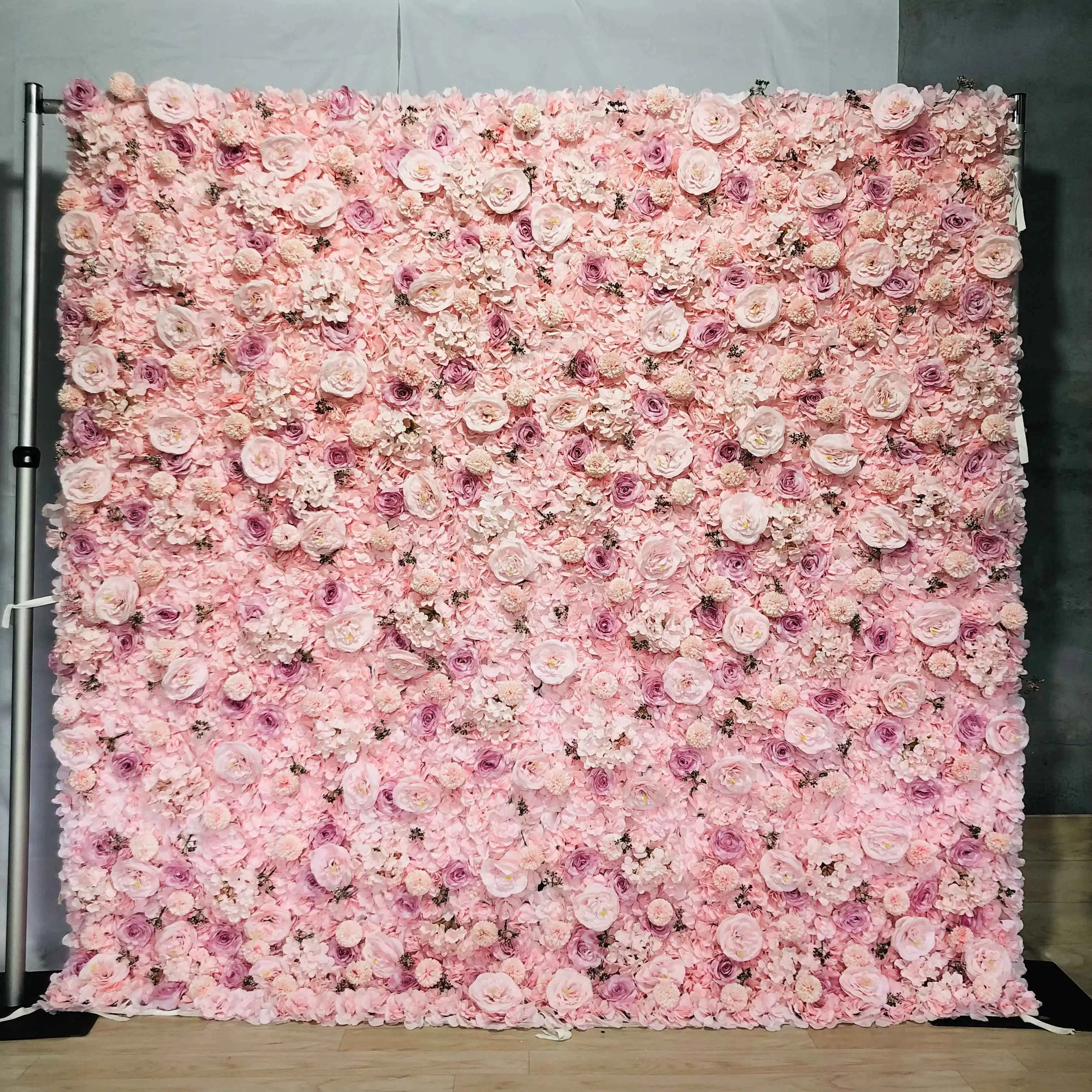 Factory Direct Sales Customized Pink Faux Flower Wall Backdrop 3d Flower Wall Decor Wedding Roll up Flower Wall